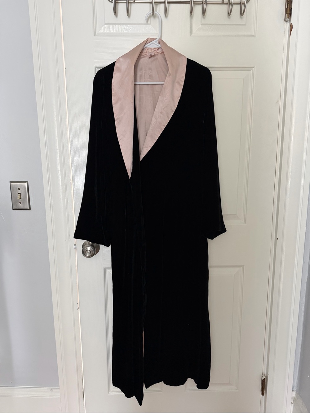 Victoria Secret Vintage Black Velvet Long Robe with Pink Satin Collar